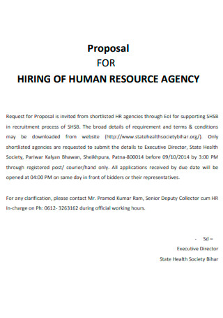 Hiring of Human Resource Agency Proposal