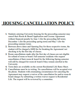 Housing Cancellation Policy