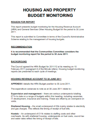 Housing and Property Budget Monitoring