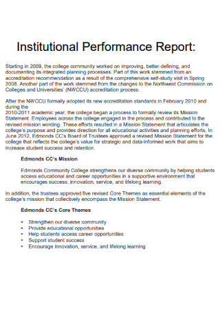 Institutional Performance Report