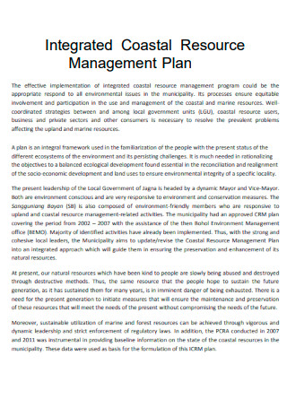 Integrated Coastal Resource Management Plan