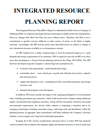 Integrated Resource Planning Report