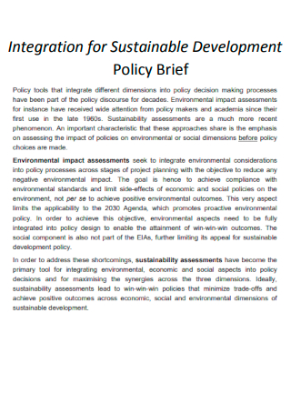 Integration for Sustainable Development Policy Brief