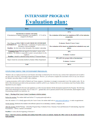 Internship Program Evaluation Plan