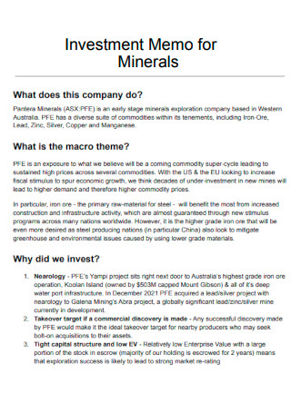 Investment Memo for Minerals
