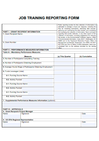 Job Training Reporting Form