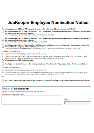 JobKeeper Employee Nomination Notice