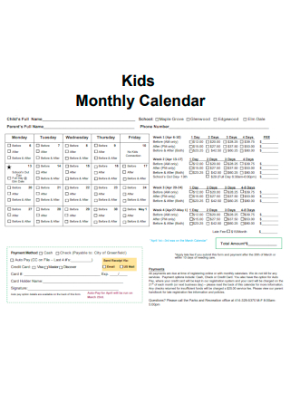 Kids Monthly Calendar