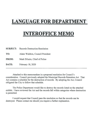 Language For Department Interoffice Memo