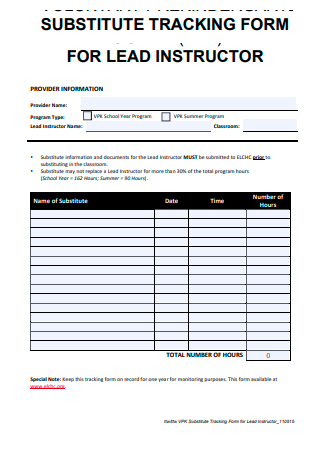 Lead Instructor Substitute Tracking Form