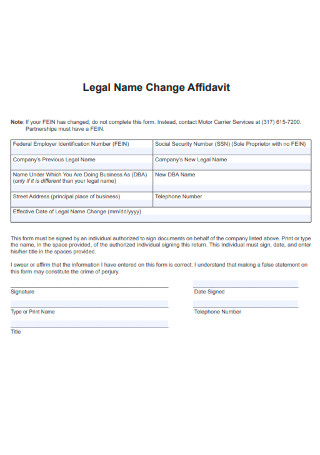 Legal Name Change Affidavit