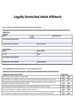 Legally Domiciled Adult Affidavit