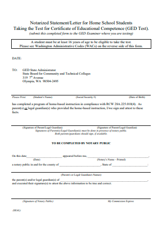 Letter for Home School Students Notarized Statement