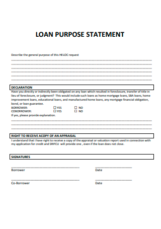 Loan Purpose Statement
