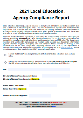 Local Education Agency Compliance Report
