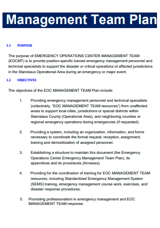 Management Team Plan