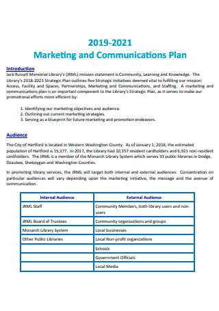 Marketing and Communications Plan Example