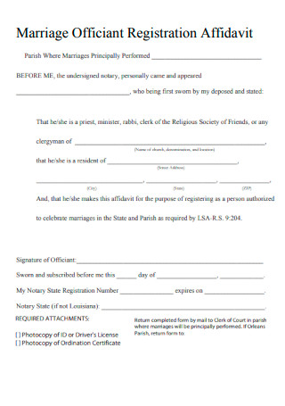 Marriage Officiant Registration Affidavit
