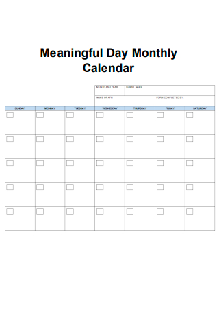Meaningful Day Monthly Calendar