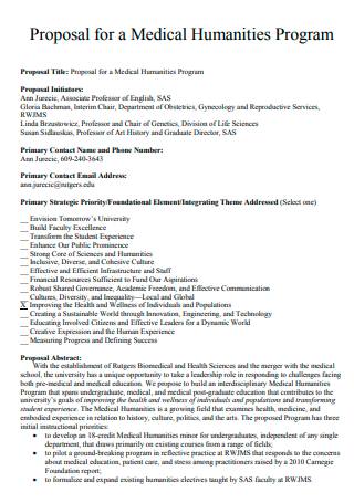 Medical Humanities Program Proposal