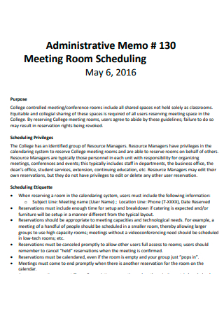 Meeting Room Scheduling Administrative Memo