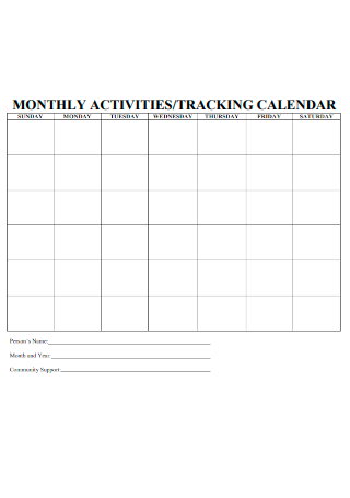 Monthly Activities Tracking Calendar