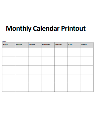 Monthly Calendar Printout