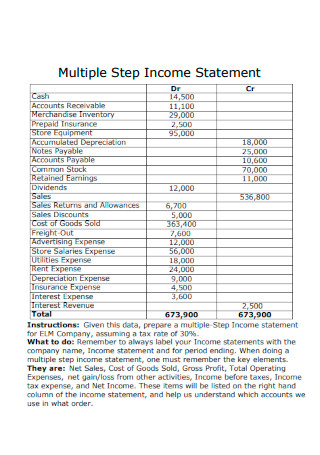 Multiple Step Income Statement