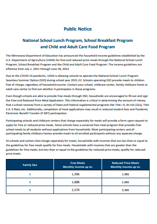 National School Lunch Program Public Notice