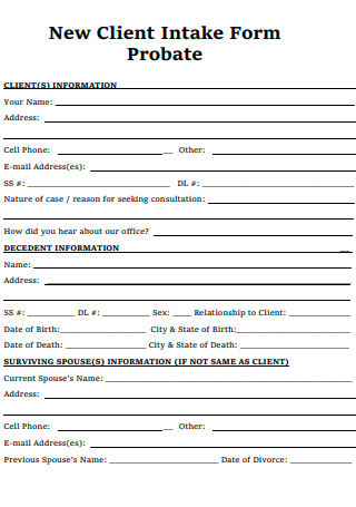 New Client Intake Form Probate