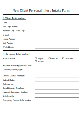 New Client Personal Injury Intake Form