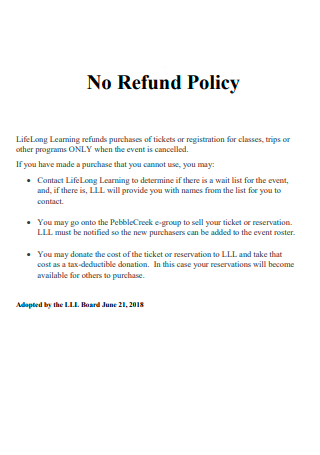 No Refund Policy Example