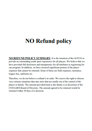 No Refund Policy Template