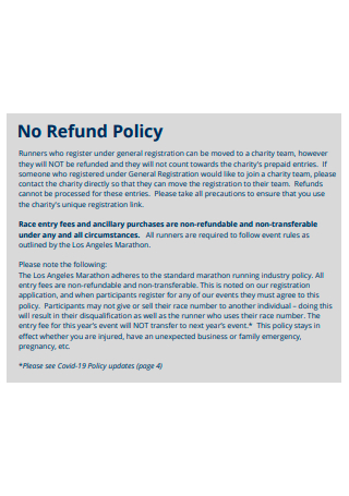 No Refund Policy in PDF