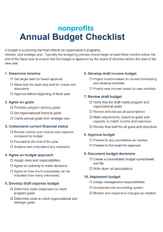 Non Profit Annual Budget Checklist