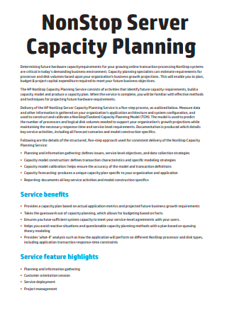 Non Stop Server Capacity Planning