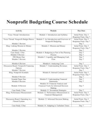 Nonprofit Budgeting Course Schedule