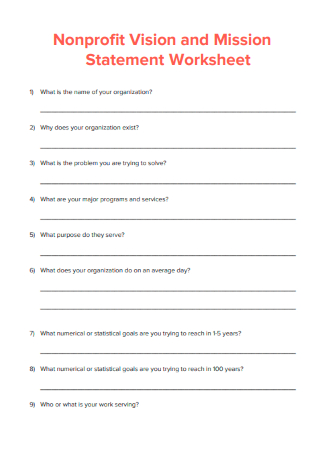 Nonprofit Vision and Mission Statement Worksheet