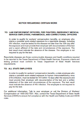 Notice Regarding Certain Work