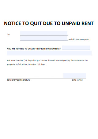 Notice To Quit Due to Unpaid Rent