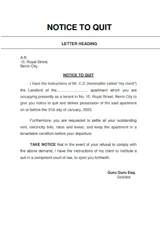 Notice To Quit Letter Heading