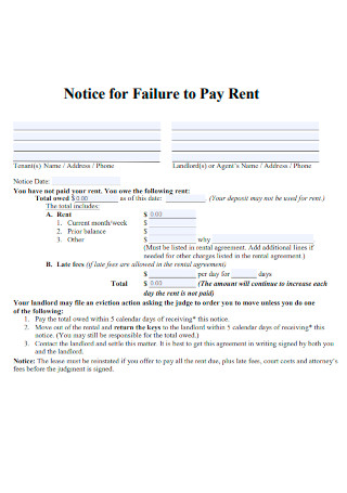 Notice for Failure to Pay Rent