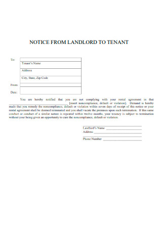 Notice from Landlord to Tenant