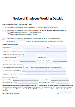 Notice of Employee Working Outside
