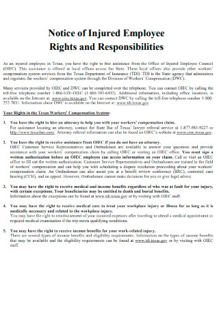 Notice of Injured Employee Rights and Responsibilities