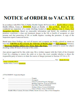 Notice of Order to Vacate