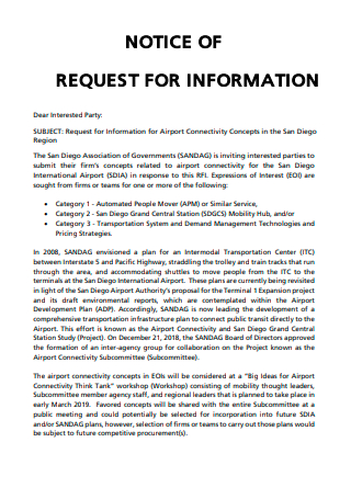Notice of Request For Information