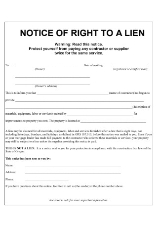 Notice of Right to a Lien