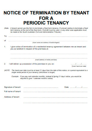 Notice of Termination by Tenant for a Periodic Tenancy