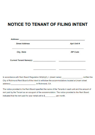 Notice to Tenant of Filing Intent